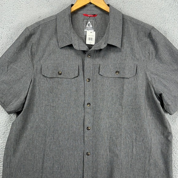 Gerry Adult Mens Button Up Shirt 2XL Grey Short Sleeve Flap Pockets Stretch NEW